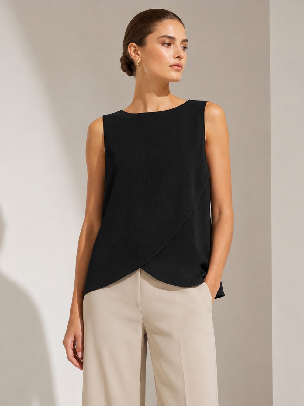 Theory Black Admiral Crepe Asymmetrical Sleeveless Top L NWT
